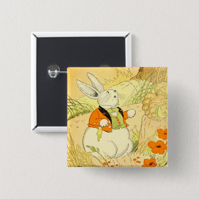 Badge Carré 5 Cm Bouton Peter Rabbit (Devant & derrière)