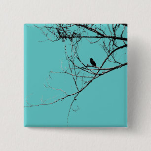 Badge Carré 5 Cm Bouton Petit Oiseau Noir