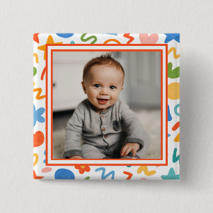 Badge Carré 5 Cm Bouton photo bébé doodle amusant