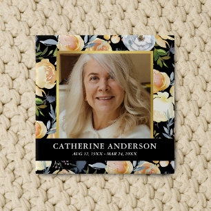 Badge Carré 5 Cm Bouton photo Peach Floral Funeral Memorial