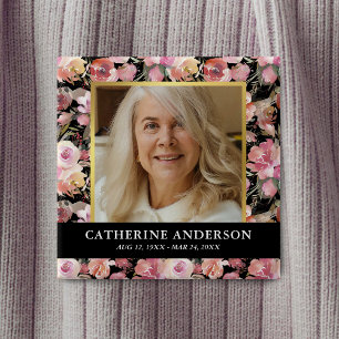 Badge Carré 5 Cm Bouton photo Pink Floral Funeral