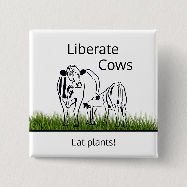 Badge Carré 5 Cm Bouton Pin Droits Des Animaux (Vaches) (Devant)