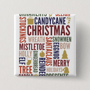 Badge Carré 5 Cm Bouton Pinback des mots de Noël