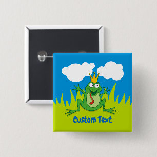 Badge Carré 5 Cm Bouton Pinback Prince Frog