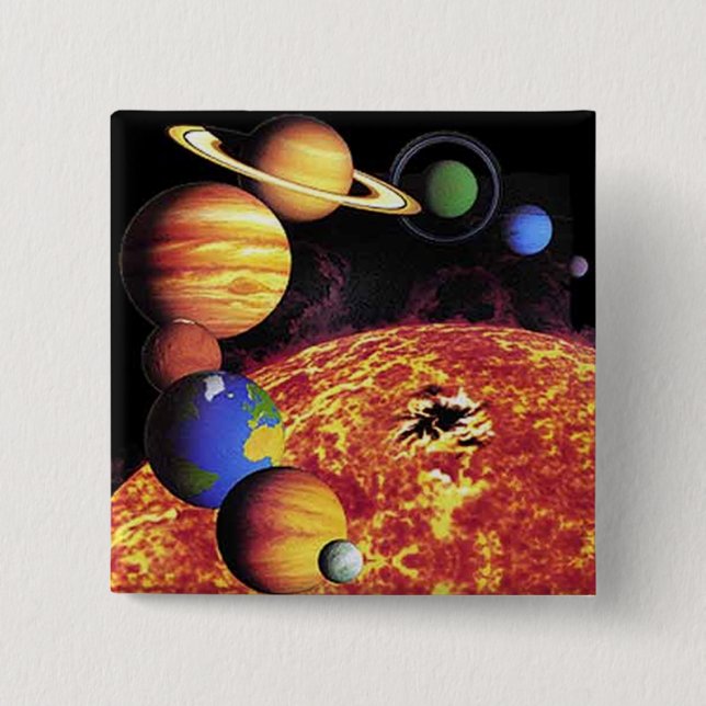 Badge Carré 5 Cm Bouton Planètes du système solaire (Devant)