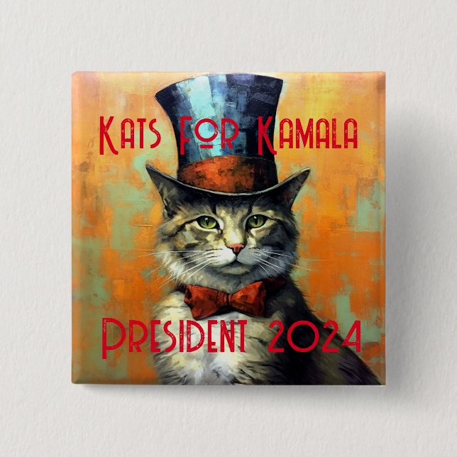 Badge Carré 5 Cm Bouton politique Kats For Kamala (Devant)