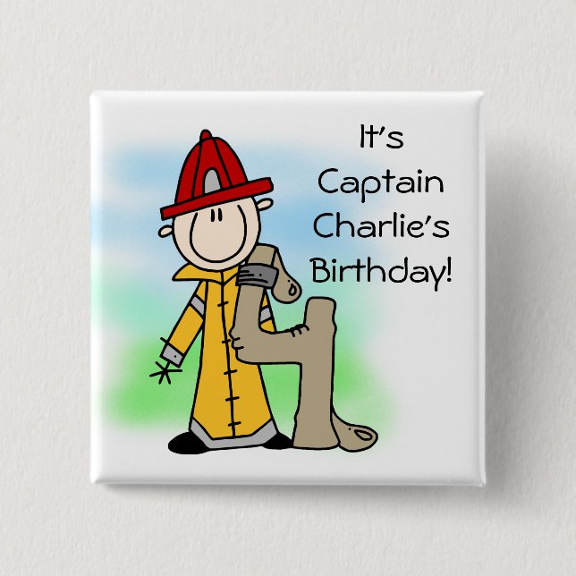 Badge Carré 5 Cm Bouton Pompier customisé 4e anniversaire (Devant)
