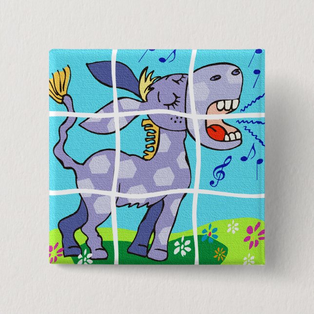 BADGE CARRÉ 5 CM BOUTON POURPRE D'ÂNE (Devant)