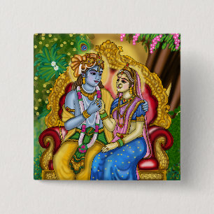 Badge Carré 5 Cm Bouton Radha Krishna