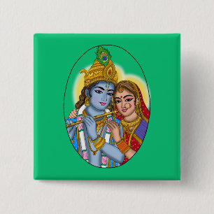 Badge Carré 5 Cm Bouton Radha Krishna