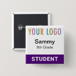 Badge Carré 5 Cm Bouton réutilisable nom de l'élève Logo de l'école
