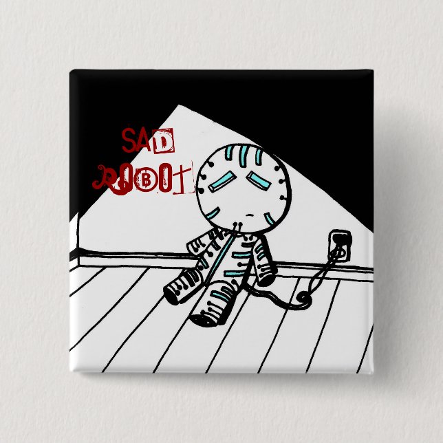 Badge Carré 5 Cm Bouton robot triste (Devant)