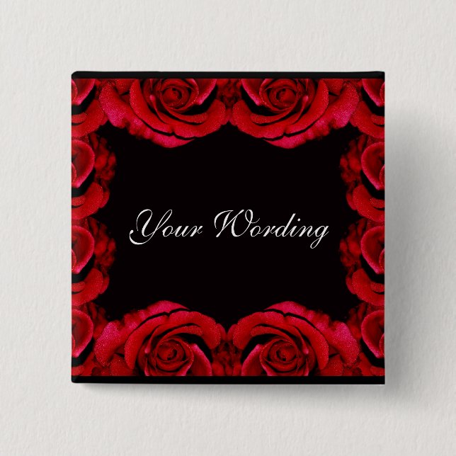 Badge Carré 5 Cm Bouton romantique de roses rouges (customisez (Devant)