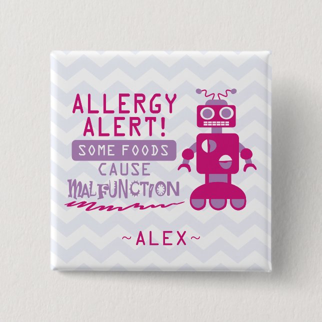 Badge Carré 5 Cm Bouton rose d'alerte d'allergie alimentaire de (Devant)