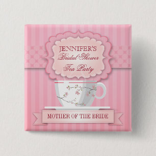 Badge Carré 5 Cm Bouton rose de Fête de la mariée de thé