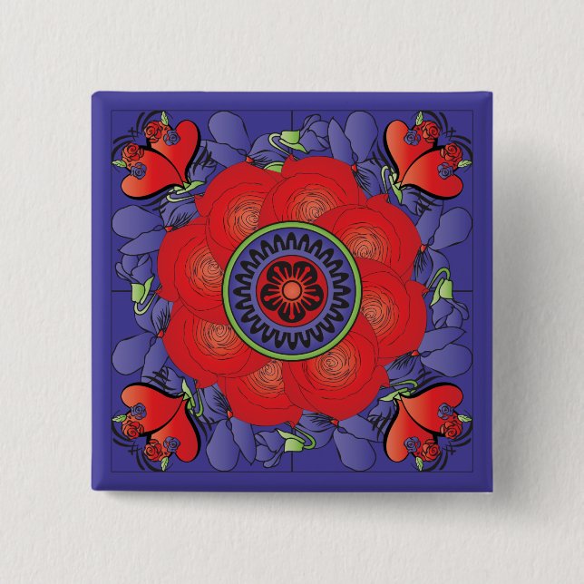 Badge Carré 5 Cm Bouton Rose Mah Jongg (Devant)