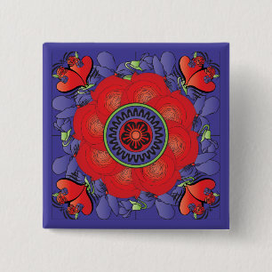 Badge Carré 5 Cm Bouton Rose Mah Jongg