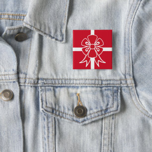 Badge Carré 5 Cm Bouton rouge de la boîte de Noël