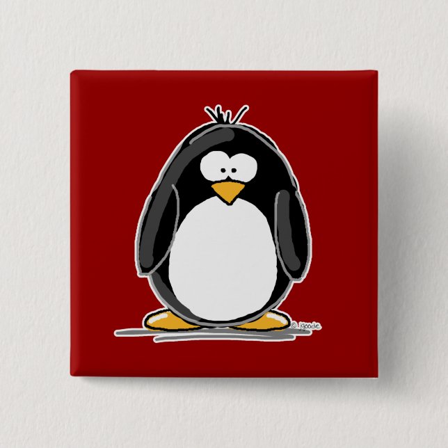 Badge Carré 5 Cm Bouton rouge de pingouin (Devant)