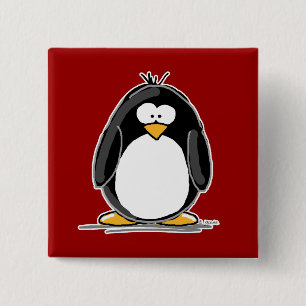 Badge Carré 5 Cm Bouton rouge de pingouin