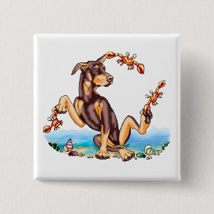 Badge Carré 5 Cm Bouton Rouge Doberman Pinscher Kinda Crabby