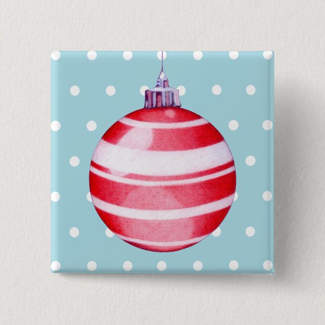 Badge Carré 5 Cm Bouton rouge ornement de Noël (Devant)
