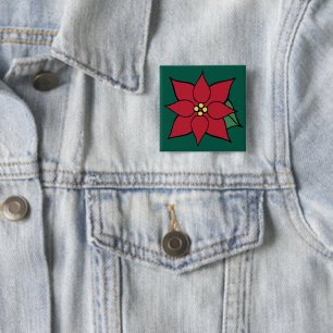 Badge Carré 5 Cm Bouton Rouge Poinsettia Cadeau