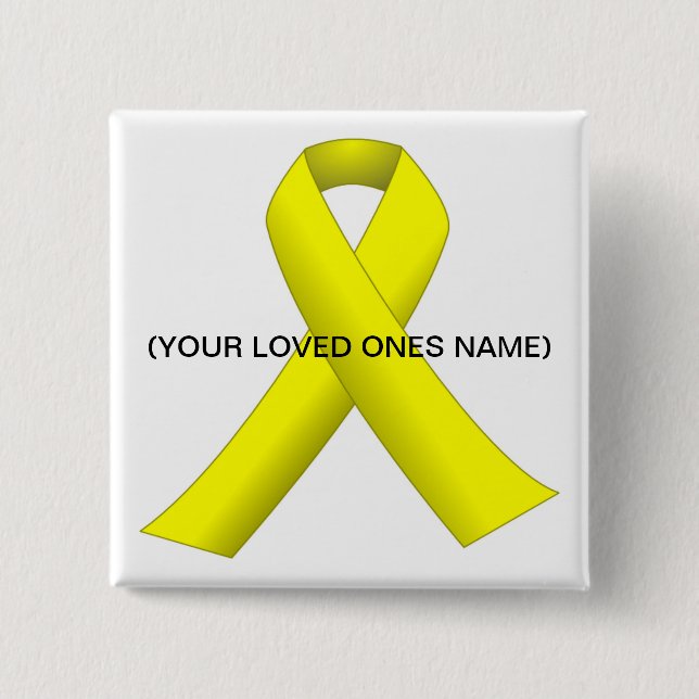 Badge Carré 5 Cm Bouton Ruban Jaune (Votre Nom Aimé) (Devant)