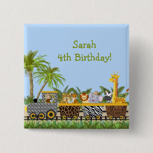 Badge Carré 5 Cm Bouton Safari Jungle Animaux en train