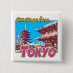 Badge Carré 5 Cm Bouton "Salutations de Tokyo"