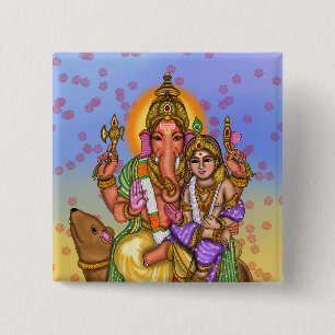 Badge Carré 5 Cm Bouton Seigneur Ganesha