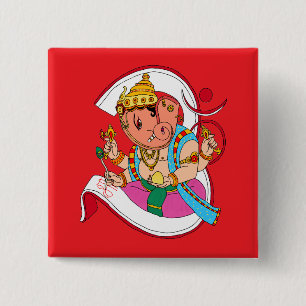 Badge Carré 5 Cm Bouton Seigneur Ganesha