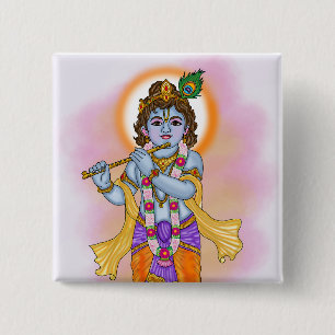 Badge Carré 5 Cm Bouton Seigneur Krishna