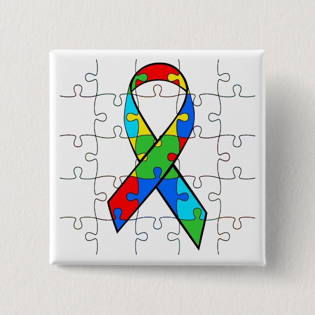 Badge Carré 5 Cm BOUTON sensibilisation sur l'autisme RIBBON (Devant)