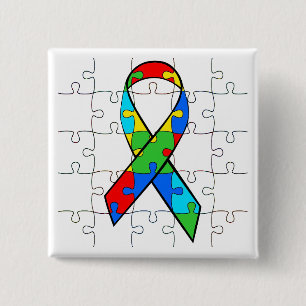 Badge Carré 5 Cm BOUTON sensibilisation sur l'autisme RIBBON