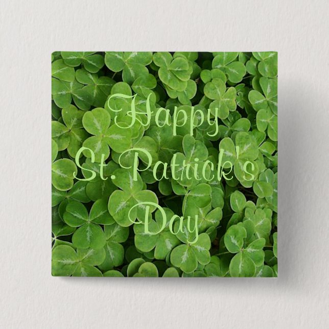 Badge Carré 5 Cm Bouton Shamrock de la Saint Patrick (Devant)