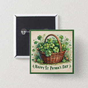 Badge Carré 5 Cm Bouton Shamrock de la Saint Patrick