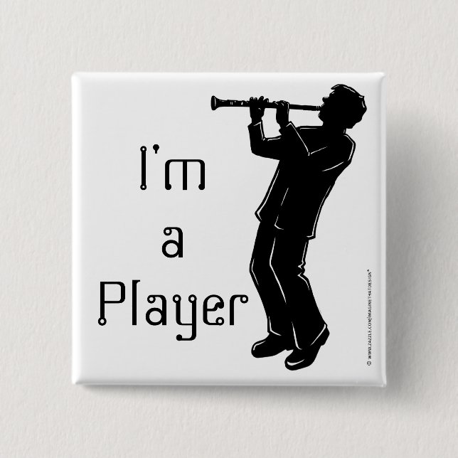 Badge Carré 5 Cm Bouton Silhouette du lecteur Clarinet (Devant)