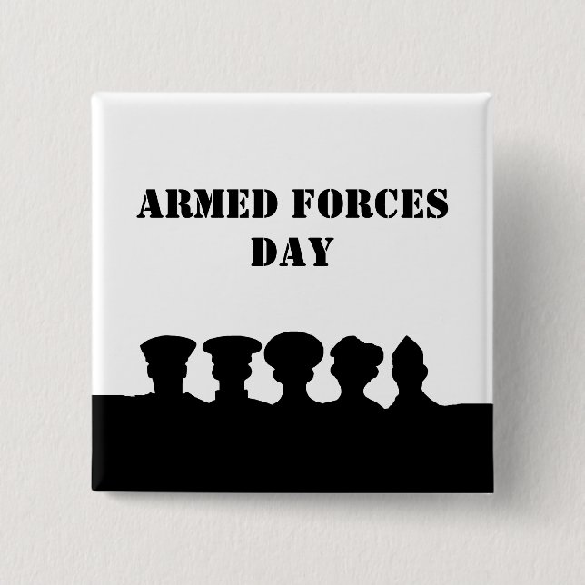 Badge Carré 5 Cm Bouton Silhouettes des Forces Armées (Devant)