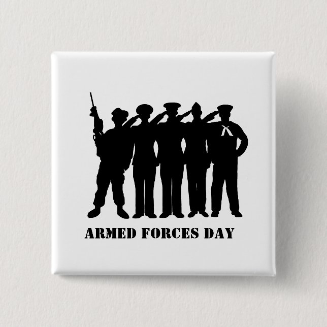 Badge Carré 5 Cm Bouton Silhouettes des Forces Armées (Devant)