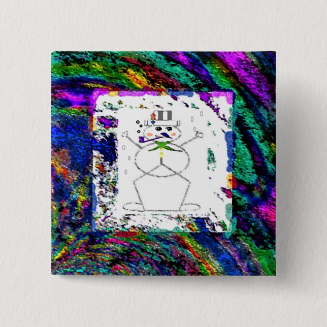 Badge Carré 5 Cm Bouton "Snowman in Living Color" (2") (Devant)