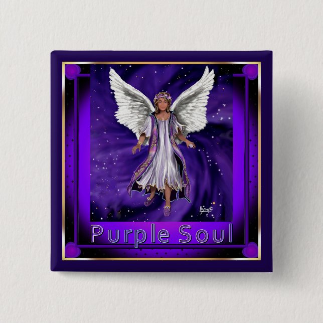 Badge Carré 5 Cm Bouton Soul violet (Devant)