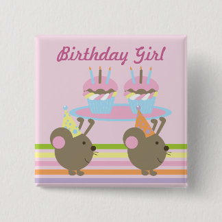 Badge Carré 5 Cm Bouton Souris de fête des cupcakes