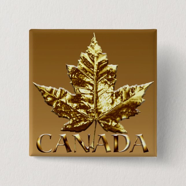 Badge Carré 5 Cm Bouton souvenir Canada Or Boutons Canada Cadeaux (Devant)