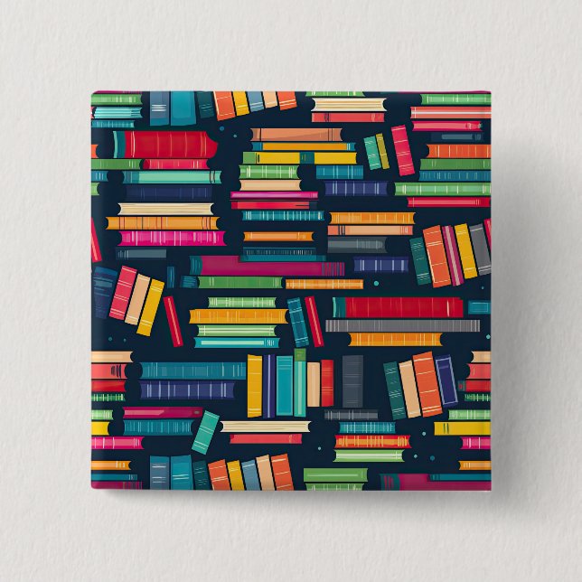 Badge Carré 5 Cm Bouton Stacks de livres (Devant)