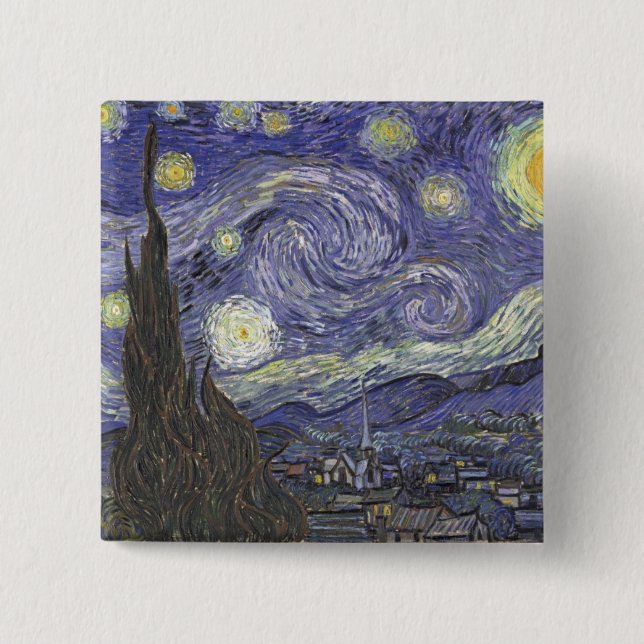 Badge Carré 5 Cm Bouton Starry Night (Devant)