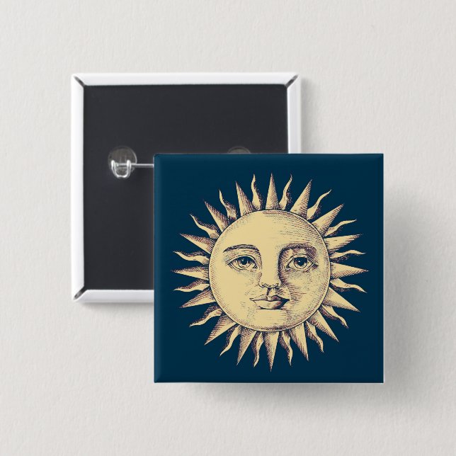 Badge Carré 5 Cm Bouton Sun (Devant & derrière)