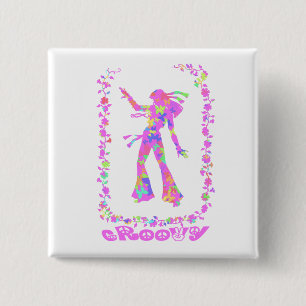 Badge Carré 5 Cm Bouton super de poussin hippie