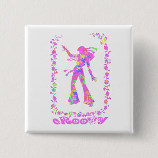 Badge Carré 5 Cm Bouton super de poussin hippie