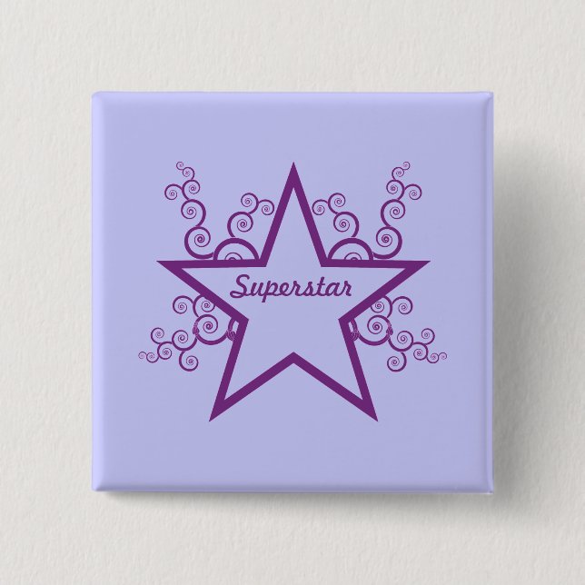 Badge Carré 5 Cm Bouton Superstar Swirls, Violet (Devant)